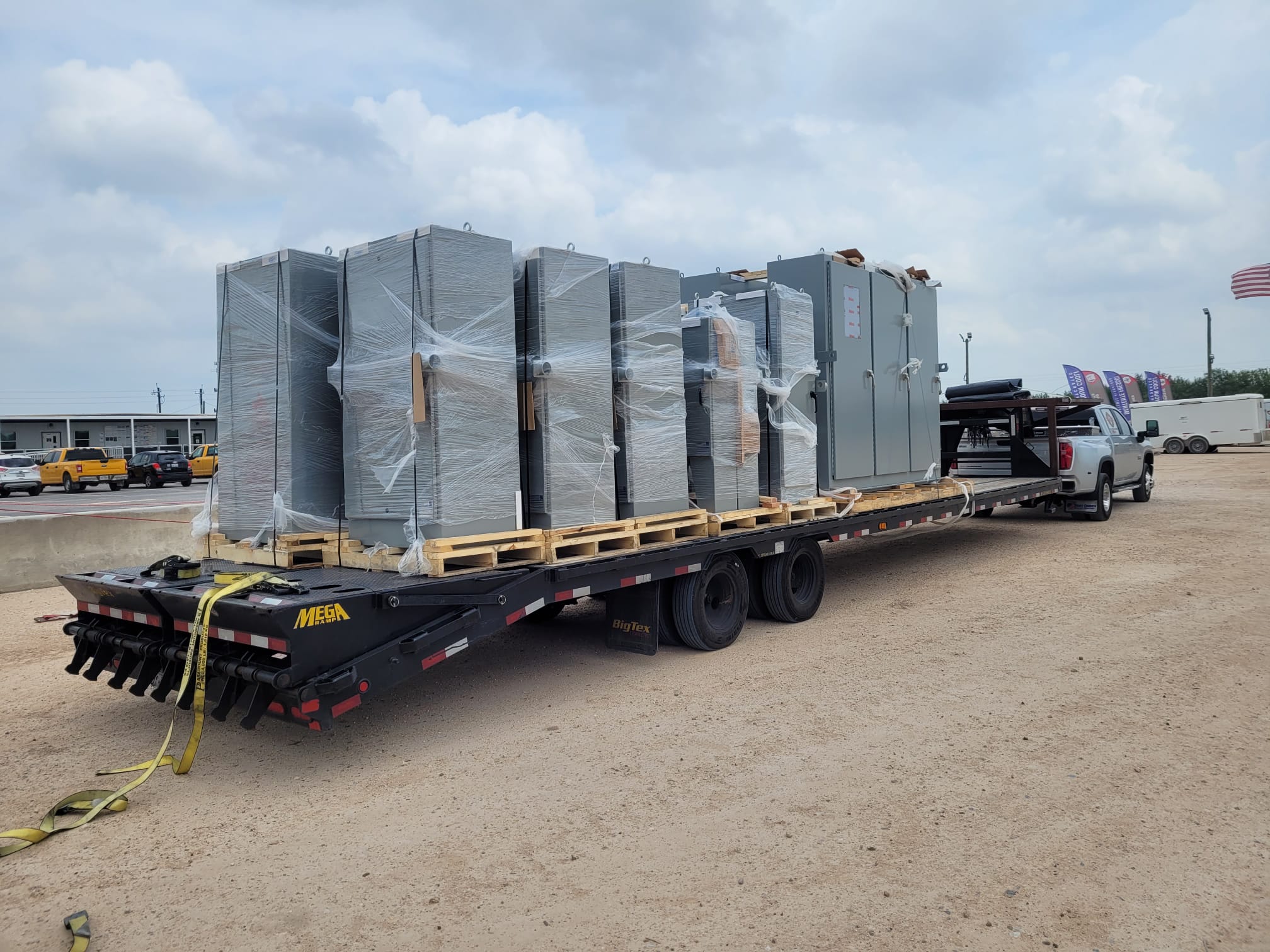 Equipment transport on flatbed